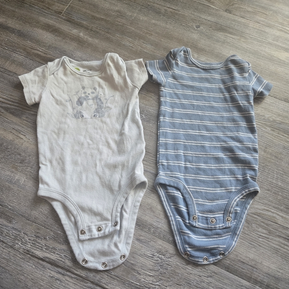 6M Boys Carter's Cream and Blue Striped Bodysuits6M Boys